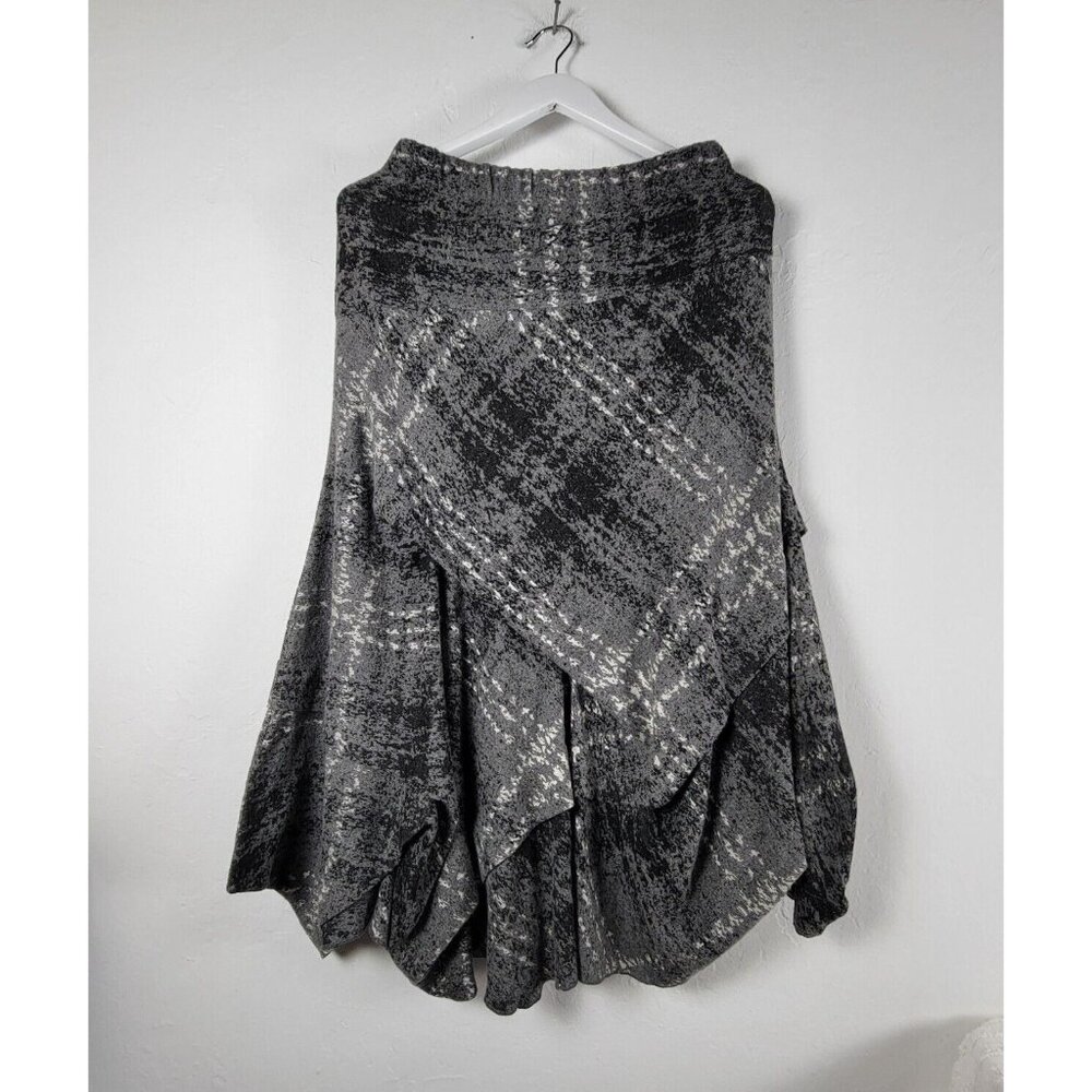 Ozai N Ku Guard Sz Medium Black Gray Plaid Ruffle Asymmetric Midi Skirt Stretch